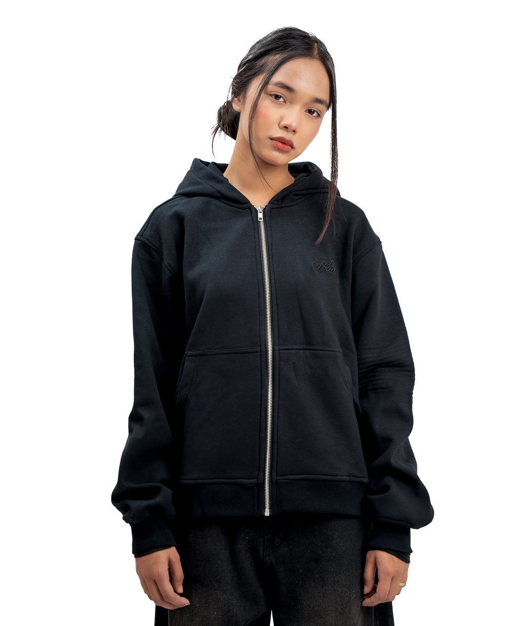 SIGNATURE BLACK ZIP-UP HOODIE