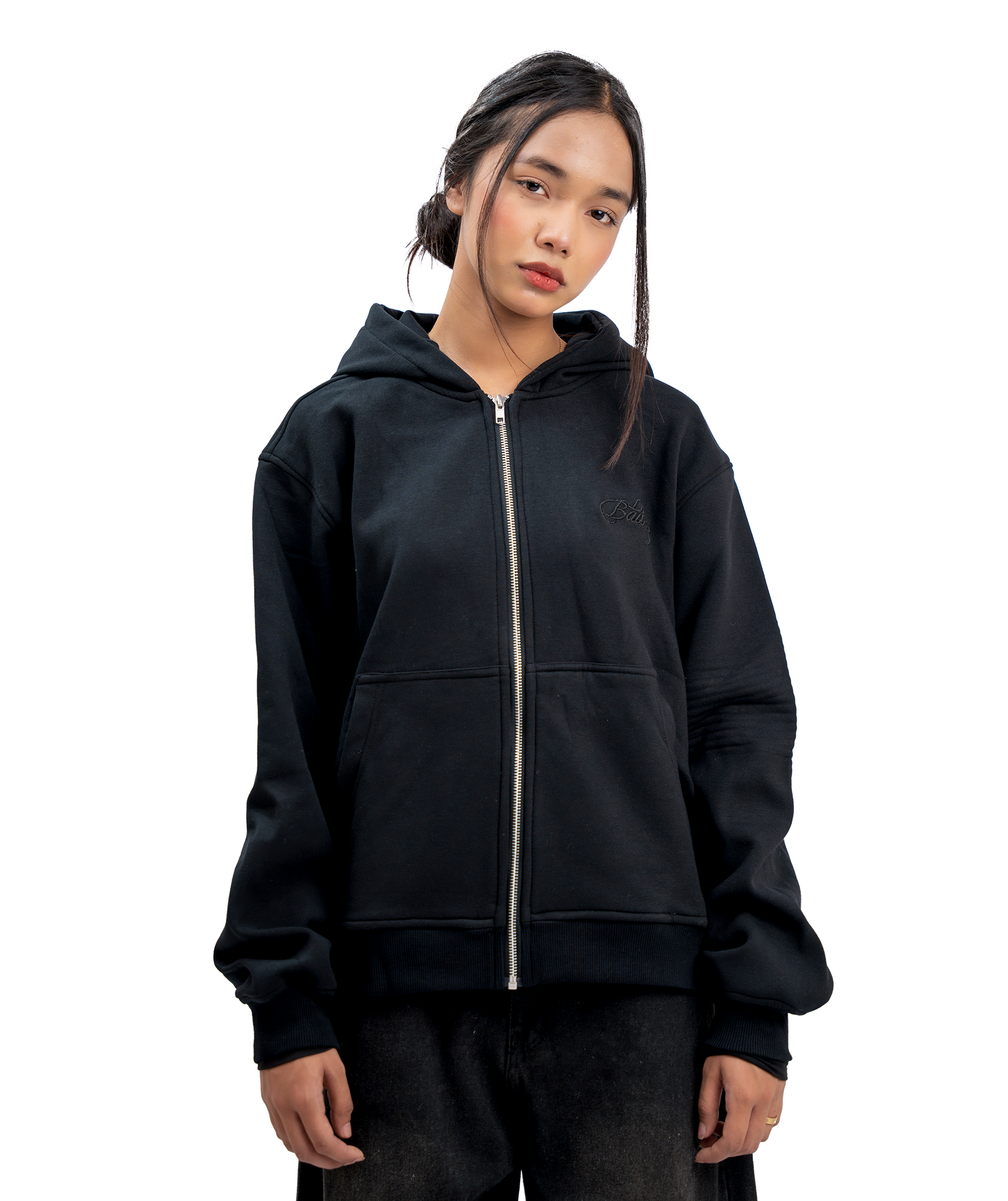 SIGNATURE BLACK ZIP-UP HOODIE