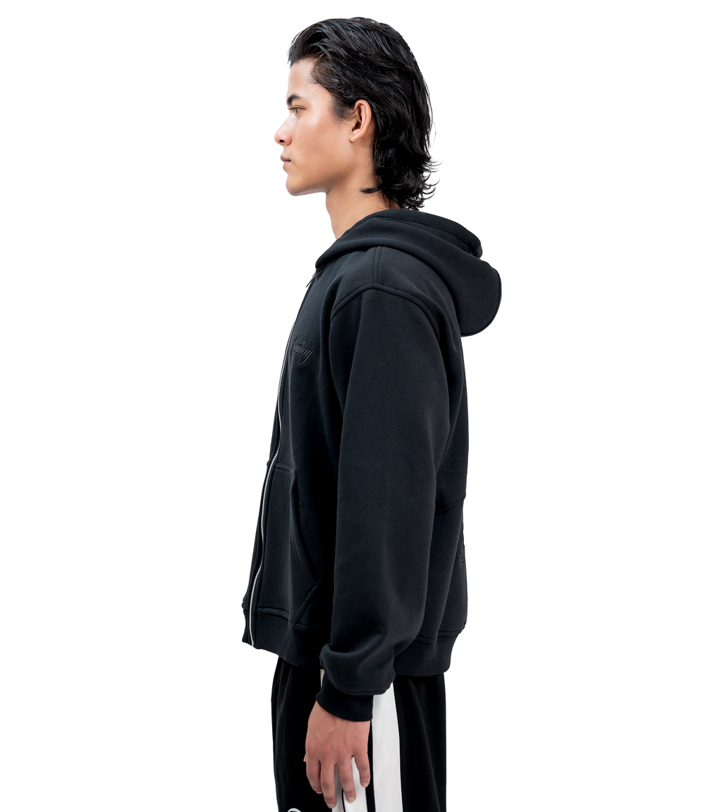 SIGNATURE BLACK ZIP-UP HOODIE
